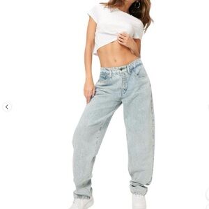 GOOD AMERICAN Baggy Tapered Jeans 2/26 Light Exc Cond Tall Worthy (33.75" ins.)